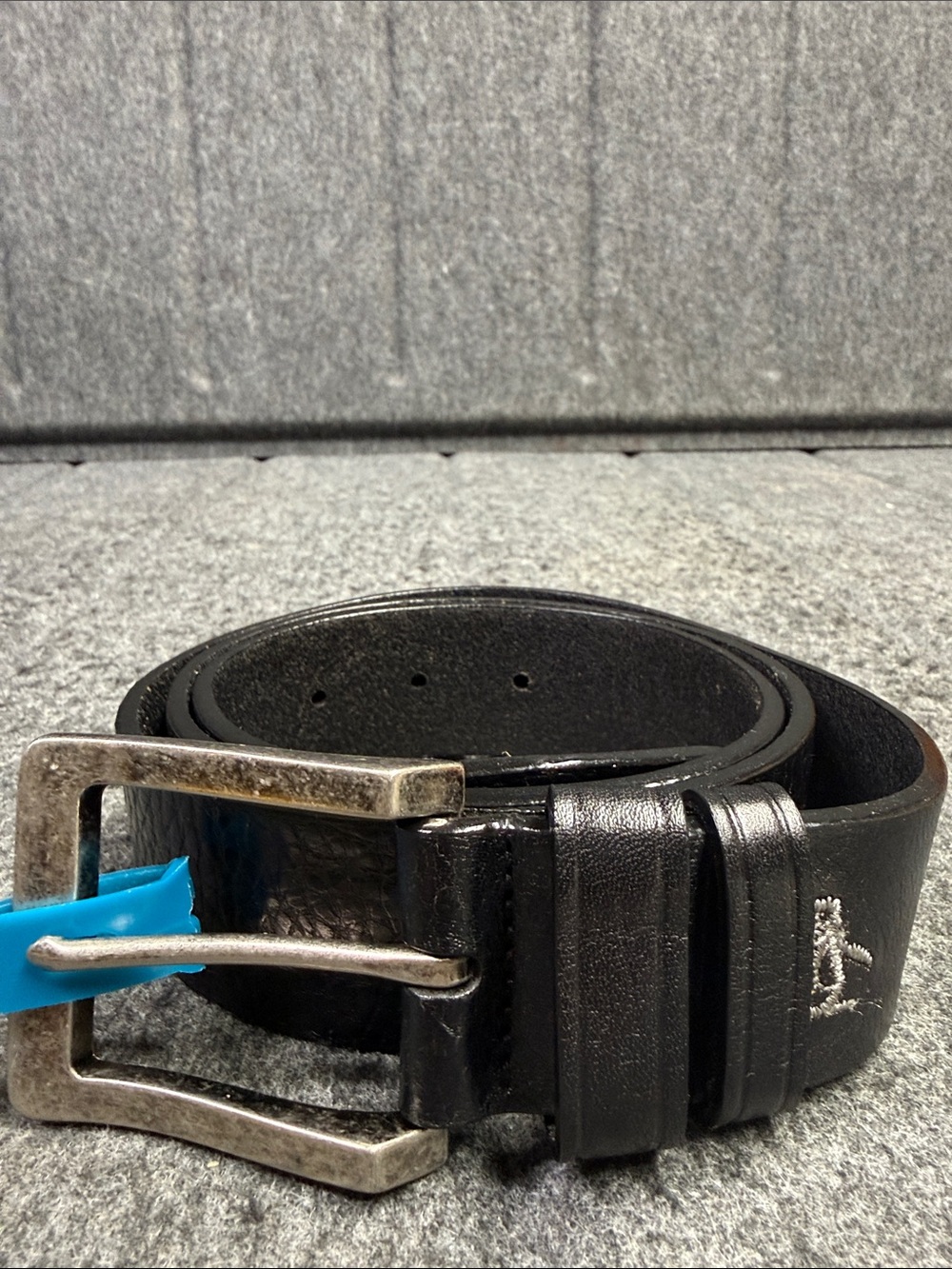 Original Penguin Black Leather Belt with Silver Buckle